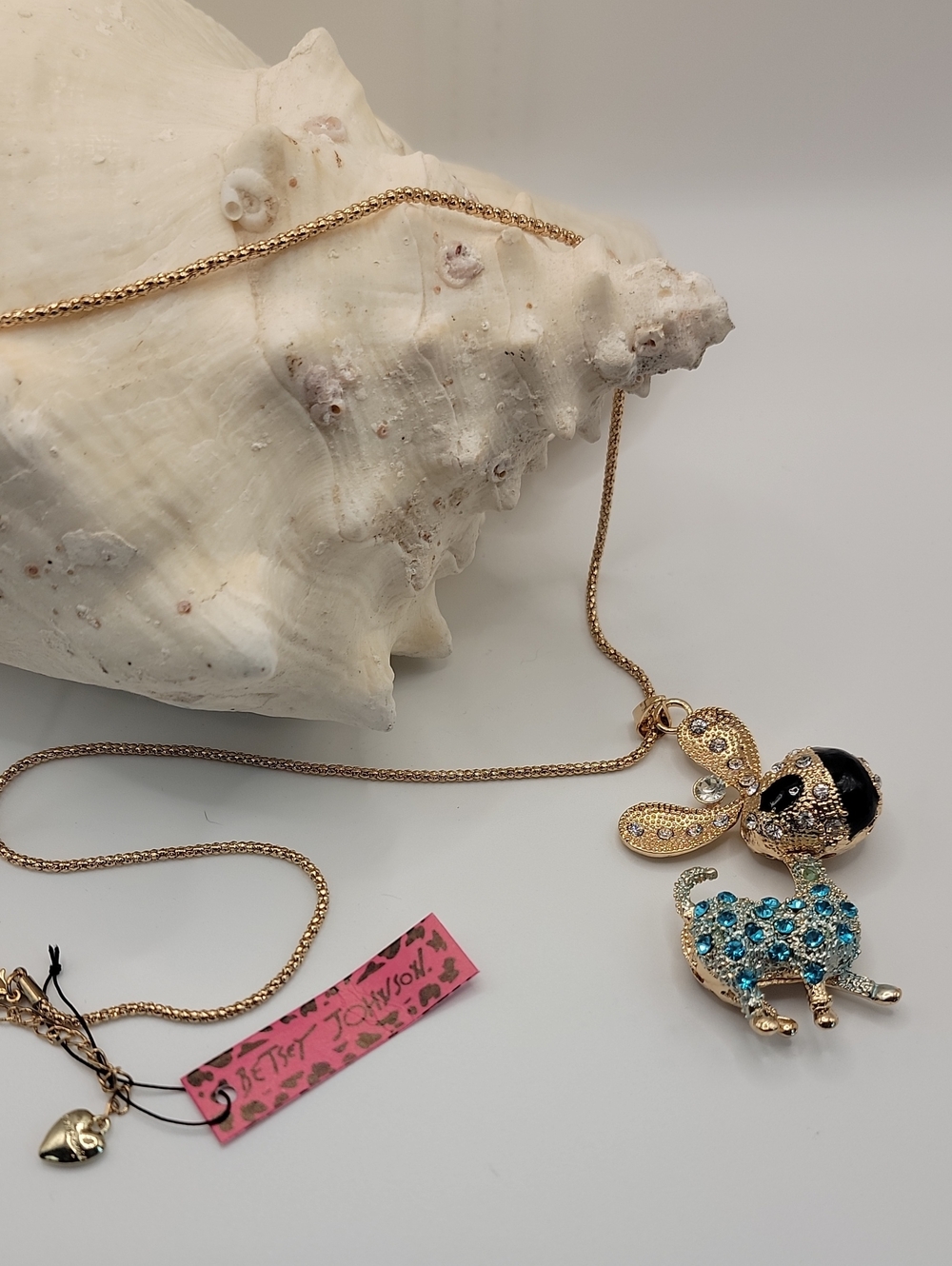 Betsey Johnson Crystal Embellished Whimsical Dog Necklace Goldtone 28"